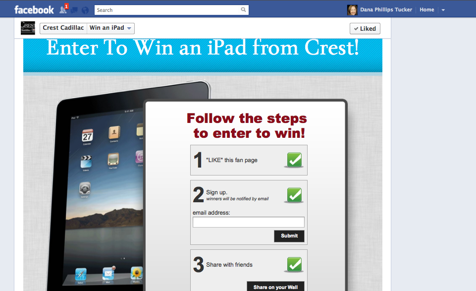Facebook iPad giveaway with Forest Home Media