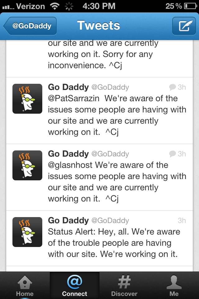 GoDaddy Twitter Response on crisis- Forest Home Media