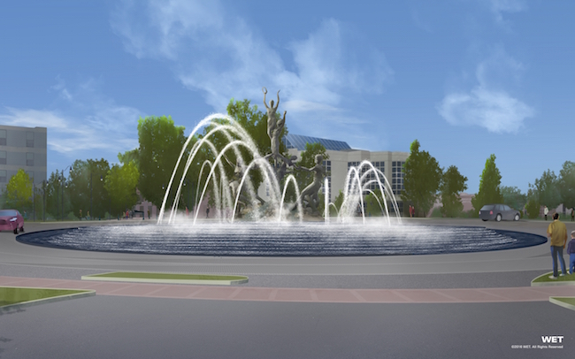 Fountains, designed by WET, will be transforming the Music Row sculpture, "Musica." Rendering, by WET.